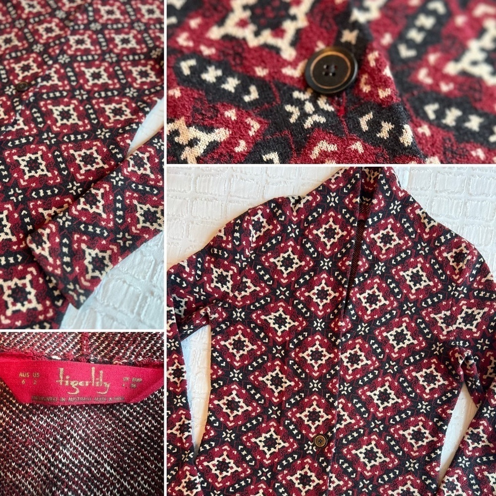 Tigerlily Long Jacquard Knit Duster Cardigan Boho Geometric Pattern Size 2 (XS)